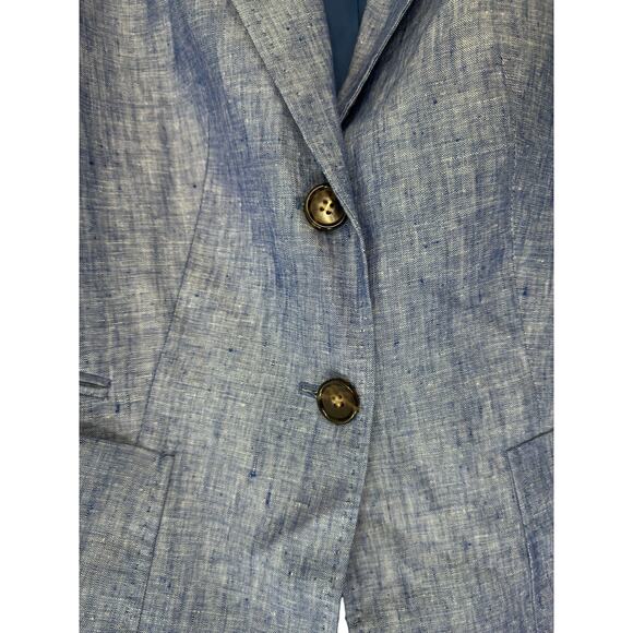 Talbots Petites Blazer Blue Linen Office Work Career Single Breasted Size 12P - Picture 4 of 14